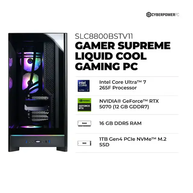 CyberPowerPC Gaming Desktop / Core Ultra 7 / RTX 5070 / 16GB / 1TB